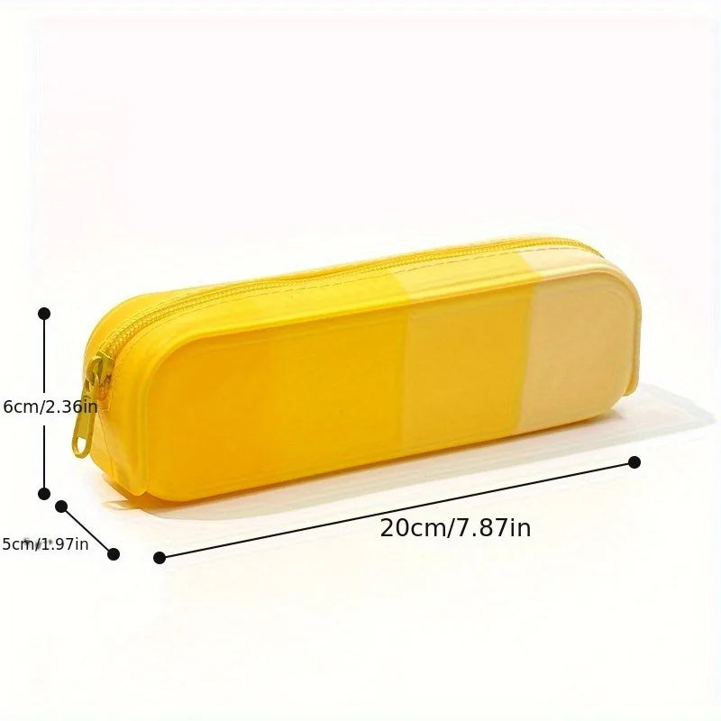 Estojo de lápis de silicone moderno (1 unidade), bolsa de papelaria multicolorida, nécessaire portátil para maquiagem, organizador de material escolar durável com zíper.