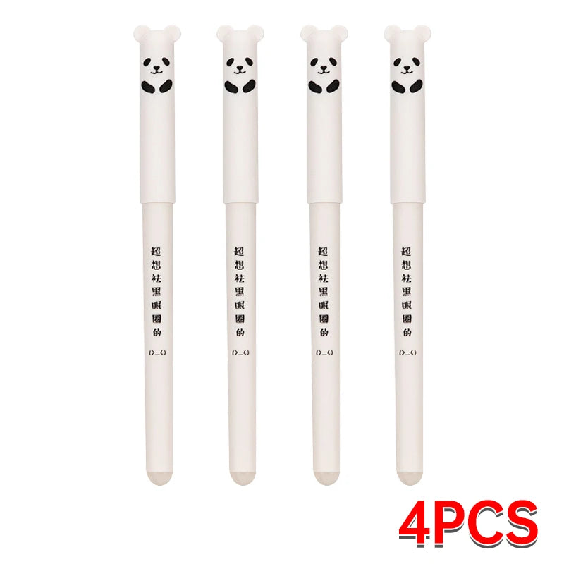 Conjunto de 4 canetas de gel apagáveis com desenhos fofos de urso e porco. Canetas kawaii para material escolar, ideais para escrever, fazer anotações e usar em diários. Presente perfeito para crianças.