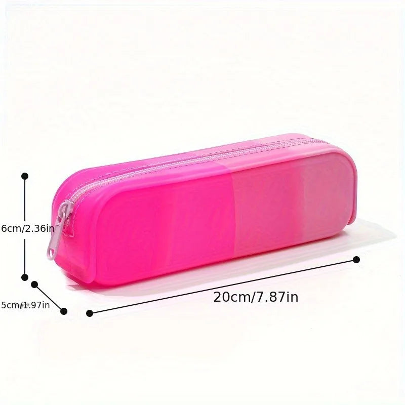 Estojo de lápis de silicone moderno (1 unidade), bolsa de papelaria multicolorida, nécessaire portátil para maquiagem, organizador de material escolar durável com zíper.