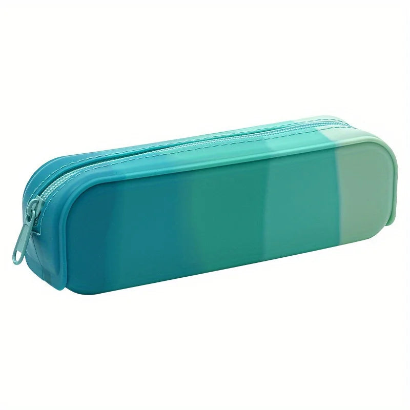 Estojo de lápis de silicone moderno (1 unidade), bolsa de papelaria multicolorida, nécessaire portátil para maquiagem, organizador de material escolar durável com zíper.