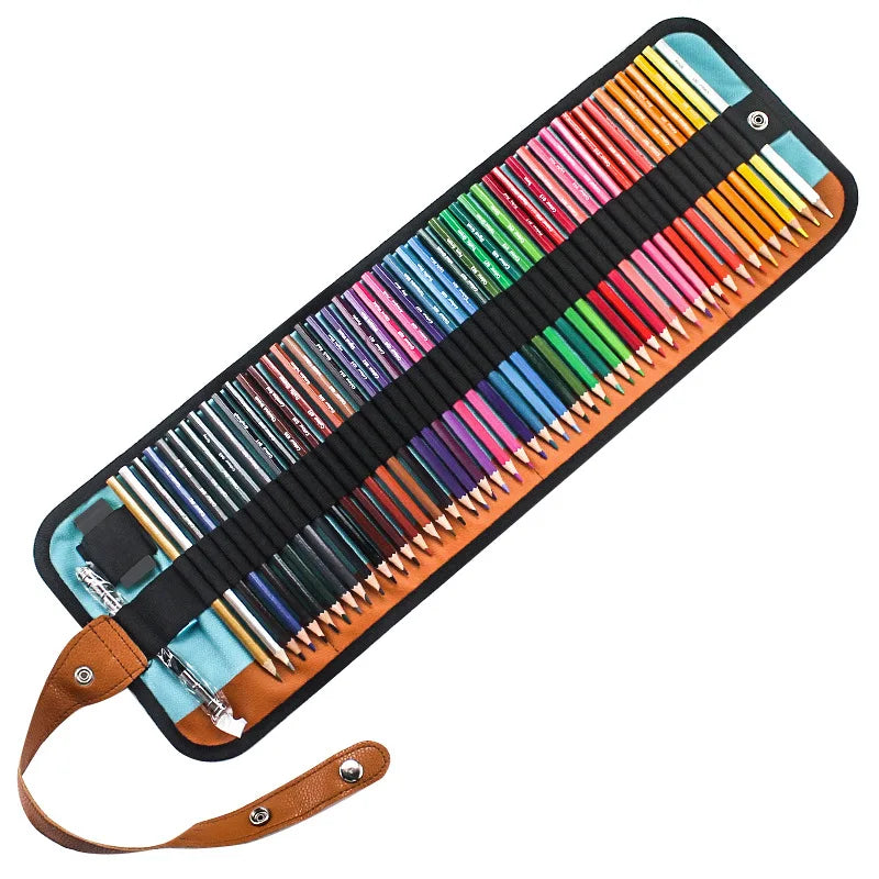Conjunto de 50 lápis de cor com estojo de lona enrolável. Lápis artísticos profissionais para colorir, desenhar e esboçar. Perfeitos para estudantes.
