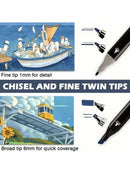 Conjunto de Marcadores Artísticos com 60 peças, Canetas Pincel Aquareláveis para Estudantes, Marcadores de Ponta Dupla à Base de Óleo para Estudantes de Arte