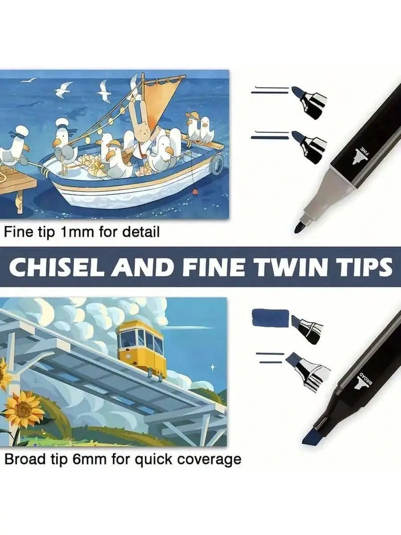 Conjunto de Marcadores Artísticos com 60 peças, Canetas Pincel Aquareláveis para Estudantes, Marcadores de Ponta Dupla à Base de Óleo para Estudantes de Arte