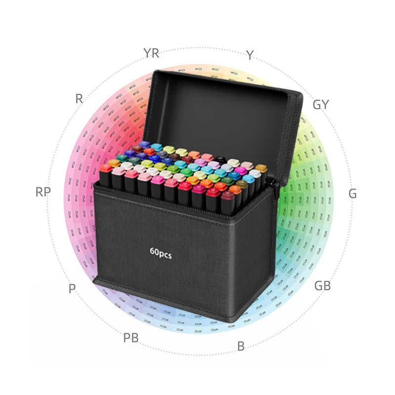 Conjunto de Marcadores Artísticos com 60 peças, Canetas Pincel Aquareláveis para Estudantes, Marcadores de Ponta Dupla à Base de Óleo para Estudantes de Arte